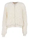 Fabiana Filippi Mohair Bomber Jacket With Embossed Butter-colored Workmanship In White