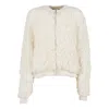 Fabiana Filippi Mohair Bomber Jacket With Embossed Butter-colored Workmanship In White