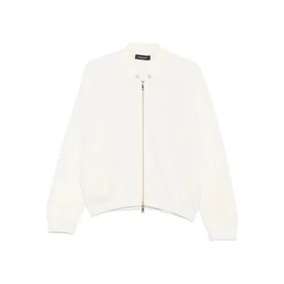 Fabiana Filippi Ribbed Zipped High Neck Cardigan In White