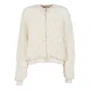 Fabiana Filippi Mohair Bomber Jacket With Embossed Butter-colored Workmanship In Neutral