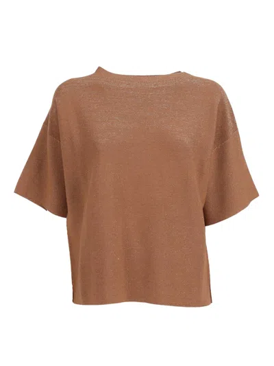 Fabiana Filippi Maxi T-shirt In Lana Cotone Punto Links Lurex Color Vi In Brown