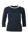 Fabiana Filippi Three-quarter Sleeve Embellished Neckline Top In Black
