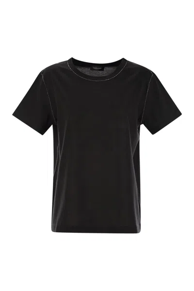Fabiana Filippi Jersey T-shirt With Diamond Thread Detailing In Black