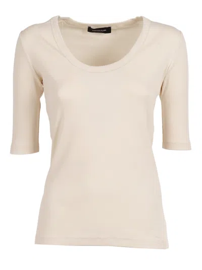 Fabiana Filippi T Shirt In Jersey Costina Manica Al Gomito Con Scollo U Color Burro In Neutral