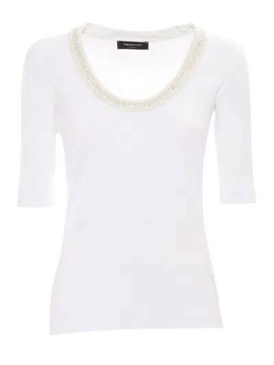 Fabiana Filippi Ribbed Jersey U Neck Short Sleeve T-shirt, Contrast Collar In White