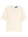 Fabiana Filippi Short Sleeve Top Sheer Panels Keyhole In Neutral