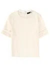 Fabiana Filippi Short Sleeve Top Sheer Panels Keyhole In White
