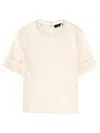 Fabiana Filippi Short Sleeve Top Sheer Panels Keyhole In Neutral