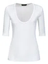 Fabiana Filippi Deep V-neck T-shirt With Three-quarter Sleeves In White