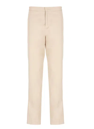 Fabiana Filippi Tailored Beige Cotton Pants With Side Slit Pockets In Neutrals
