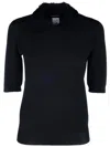 Fabiana Filippi Polo Shirt With Frayed Viscose Collar In Black