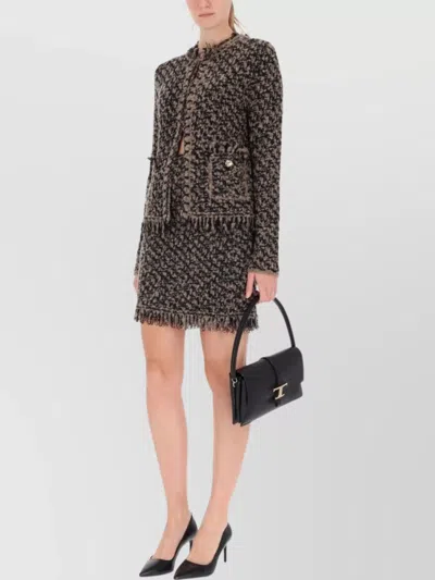 Fabiana Filippi Textured Fringe Jacket And Pockets In Brown
