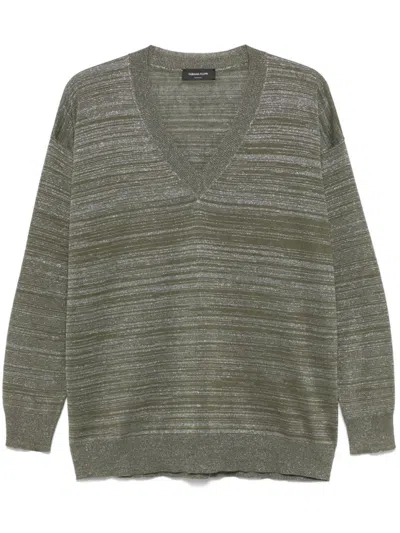 Fabiana Filippi Textured Green Sweater With Deep V-neckline