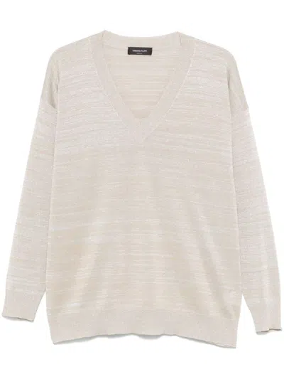 Fabiana Filippi Textured Grey Sweater With Deep V-neckline In White