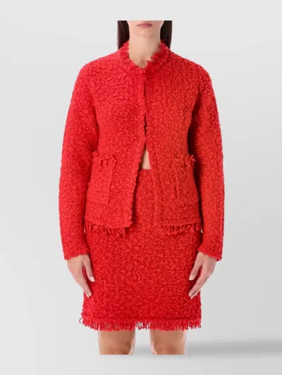 Fabiana Filippi Textured Knit Jacket Frayed Edges In Red