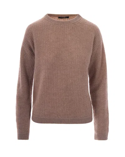 Fabiana Filippi Textured Knit Sweater With Lurex Thread And Ribbed Details In Brown