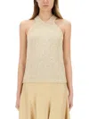 Fabiana Filippi Cotton Knit Tank Top With Sequins In Neutrals