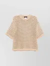 Fabiana Filippi Loose Boxy Knit Top With Horizontal Open-knit Stripes In Neutral
