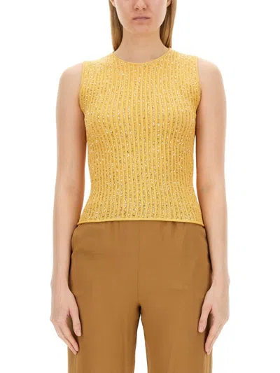 Fabiana Filippi Textured Sleeveless Top With Rhinestone Accents In Yellow