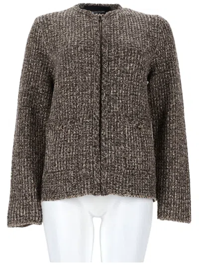Fabiana Filippi Textured Tweed Jacket With Round Neckline And Zip Closure In Multi