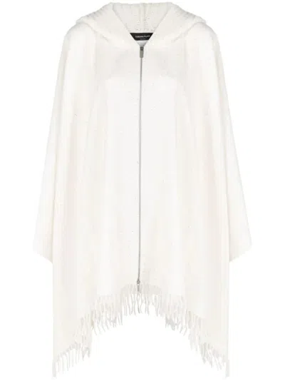 Fabiana Filippi Textured White Cape With Cozy Hood