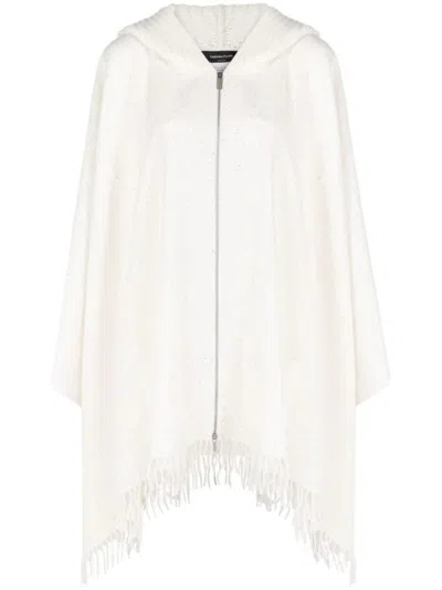Fabiana Filippi Textured White Cape With Cozy Hood