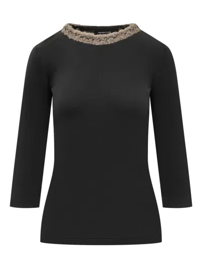 FABIANA FILIPPI THREE-QUARTER SLEEVE EMBELLISHED NECKLINE TOP