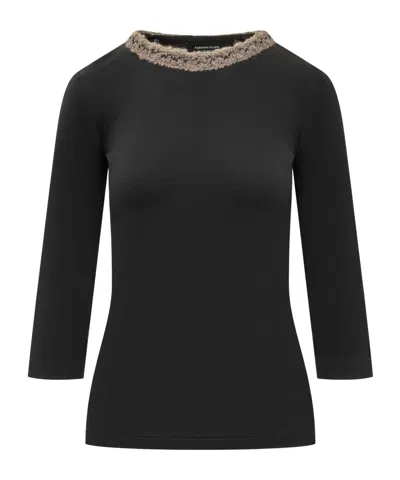 FABIANA FILIPPI THREE-QUARTER SLEEVE EMBELLISHED NECKLINE TOP