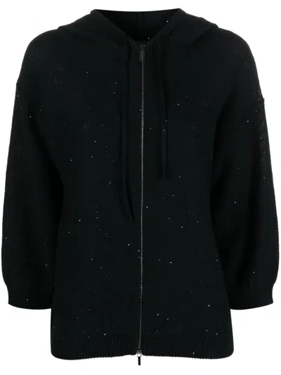 Fabiana Filippi Three-quarter Sleeve Knitted Hoodie In Schwarz