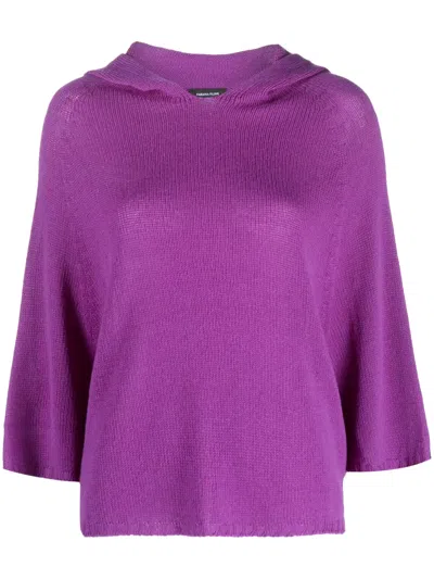 Fabiana Filippi Three-quarter Sleeved Hooded Jumper In Purple
