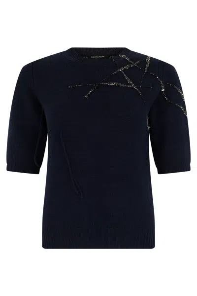 Fabiana Filippi Three-quarter Sleeve Wool-silk-cashmere Sweater In Blue