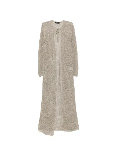 Fabiana Filippi Long Cardigan Sheer Design Textured Knit Tie In Gray