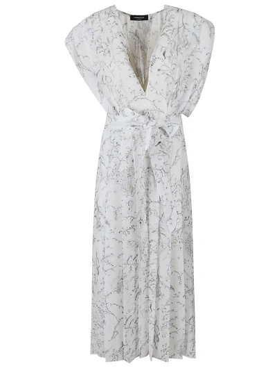 Fabiana Filippi Tie-waist V-neck Pleated Dress In Bianco