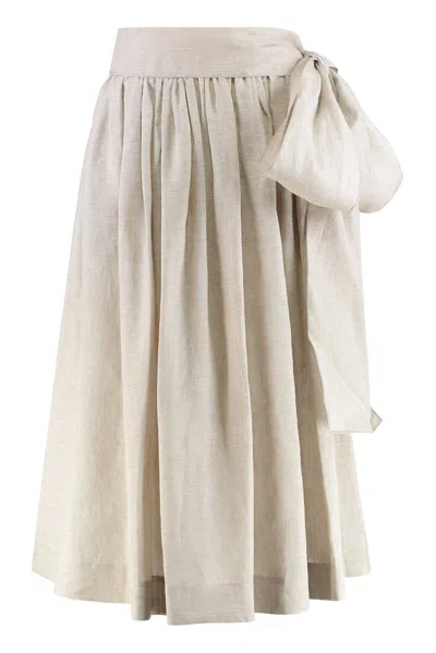 Fabiana Filippi Linen Midi Skirt In Beige