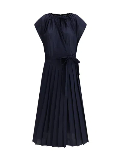 Fabiana Filippi Tied Waist Pleated Muslin Dress In Blue