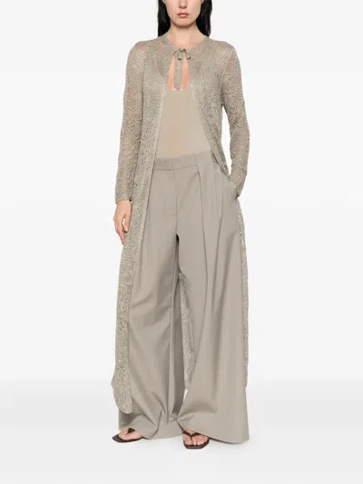 Fabiana Filippi Long Cardigan Sheer Design Textured Knit Tie In Gray
