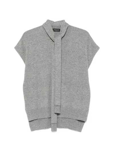 Fabiana Filippi Tie-neck Short-sleeve Sweater In Gray