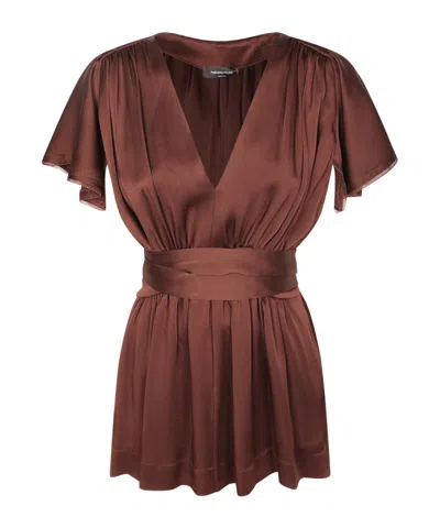 Fabiana Filippi Tie-neck V-neck Blouse In Brown