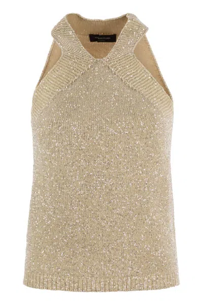 FABIANA FILIPPI FABIANA FILIPPI COTTON KNIT TANK TOP WITH SEQUINS