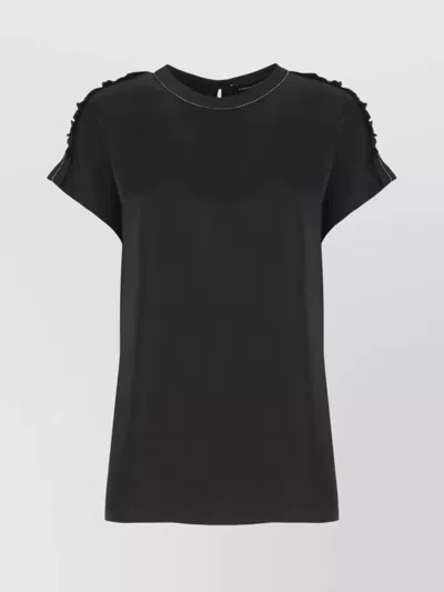 Fabiana Filippi Top Crew Neck Ruffle Detail In Black