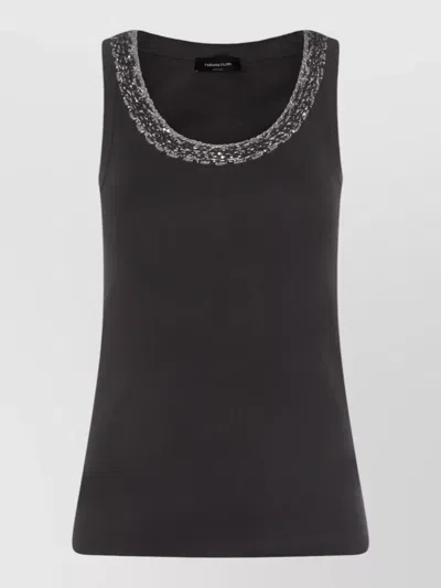 Fabiana Filippi Top Embellished Neckline Sleeveless Design Style In Black