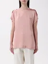 Fabiana Filippi Viscose Satin Top With Gathered Shoulder In Pink