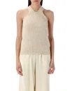 Fabiana Filippi Halterneck Sleeveless Metallic Ribbed Hem Top In Vaniglia