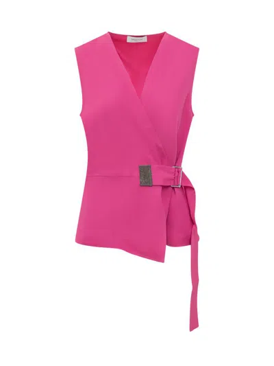 Fabiana Filippi V-neck Belted Sleeveless Top In Pink