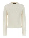 Fabiana Filippi White Crewneck Sweater With Ribbed Trim In Tricot Wool Blend Woman In White