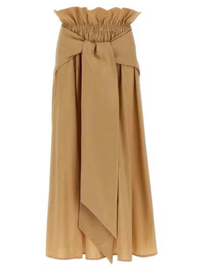 Fabiana Filippi Tulip Midi Skirt With Front Bow In Brown