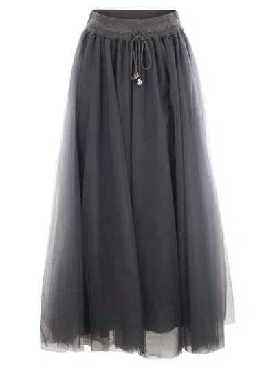 Fabiana Filippi Tulle Midi Skirt In Gray