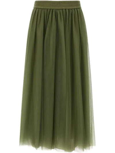 Fabiana Filippi Multi-layer Tulle Midi Skirt With Elastic Waistband In Green