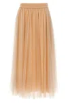 Fabiana Filippi Tulle Longuette Skirt With Flowing Layers In Pink