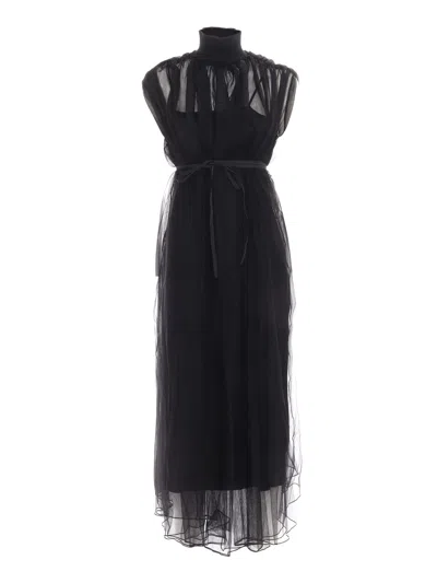 Fabiana Filippi Tulle Sleeveless Dress With Knit Turtle Neck Collar In Black